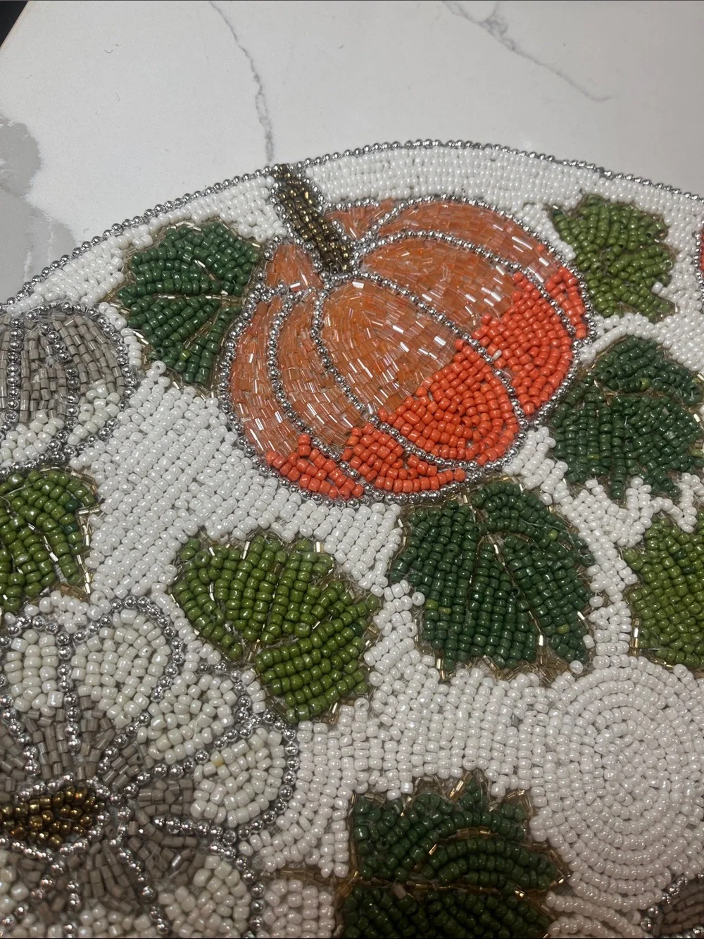 Tahari PUMPKIN  Beaded Placemat Charger 14” Multicolor Fall Thanksgiving NEW